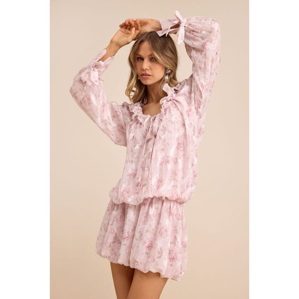 Lulus Marcia Blush Pink Floral Ruffled Drop Waist Mini Dress - Size L